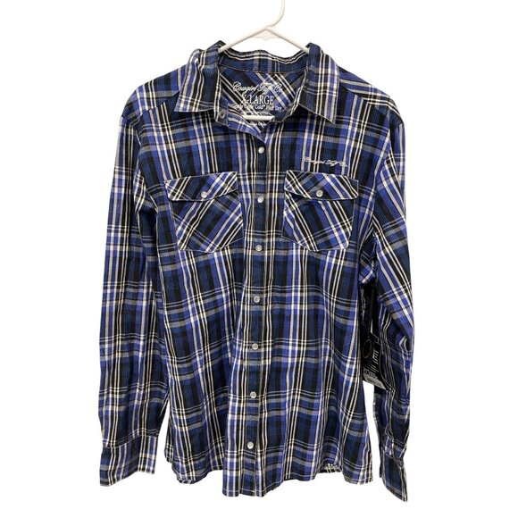 Cowgirl Tuff Co Victory Pearl Snap Plaid Western Shirt Women XL Blue Black Ranch - Picture 1 of 5